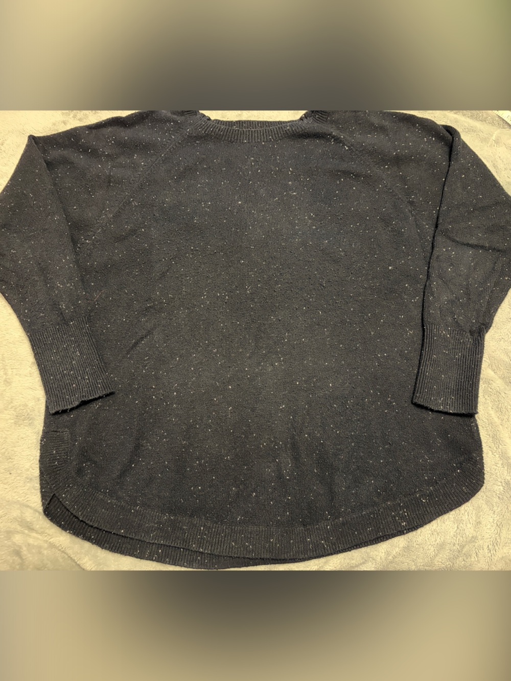 Loft Women’s Navy Flecked Crewneck Sweater with rounded hem
